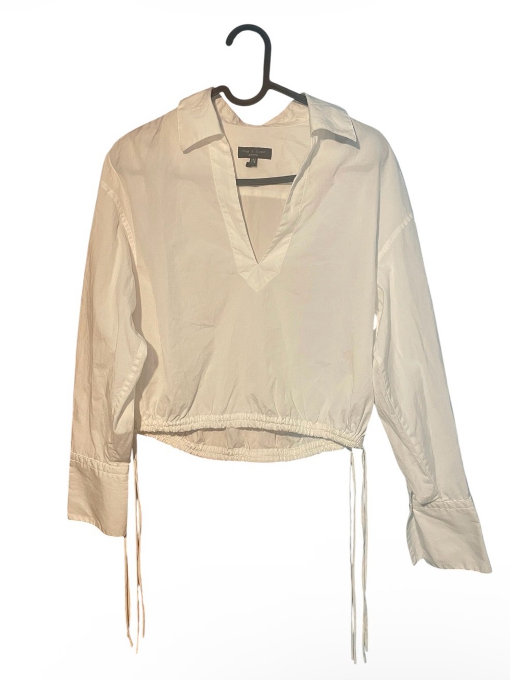 Rag & Bone women white Fiona V-Neck Blouse Drawstring cotton poplin Size XXS - Picture 6 of 8